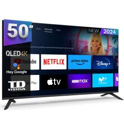 Smart TV 50 pulgadas QLed 4K, televisor Hey Google Official Assistant, control por voz - TD Systems K50DLC19GLQ